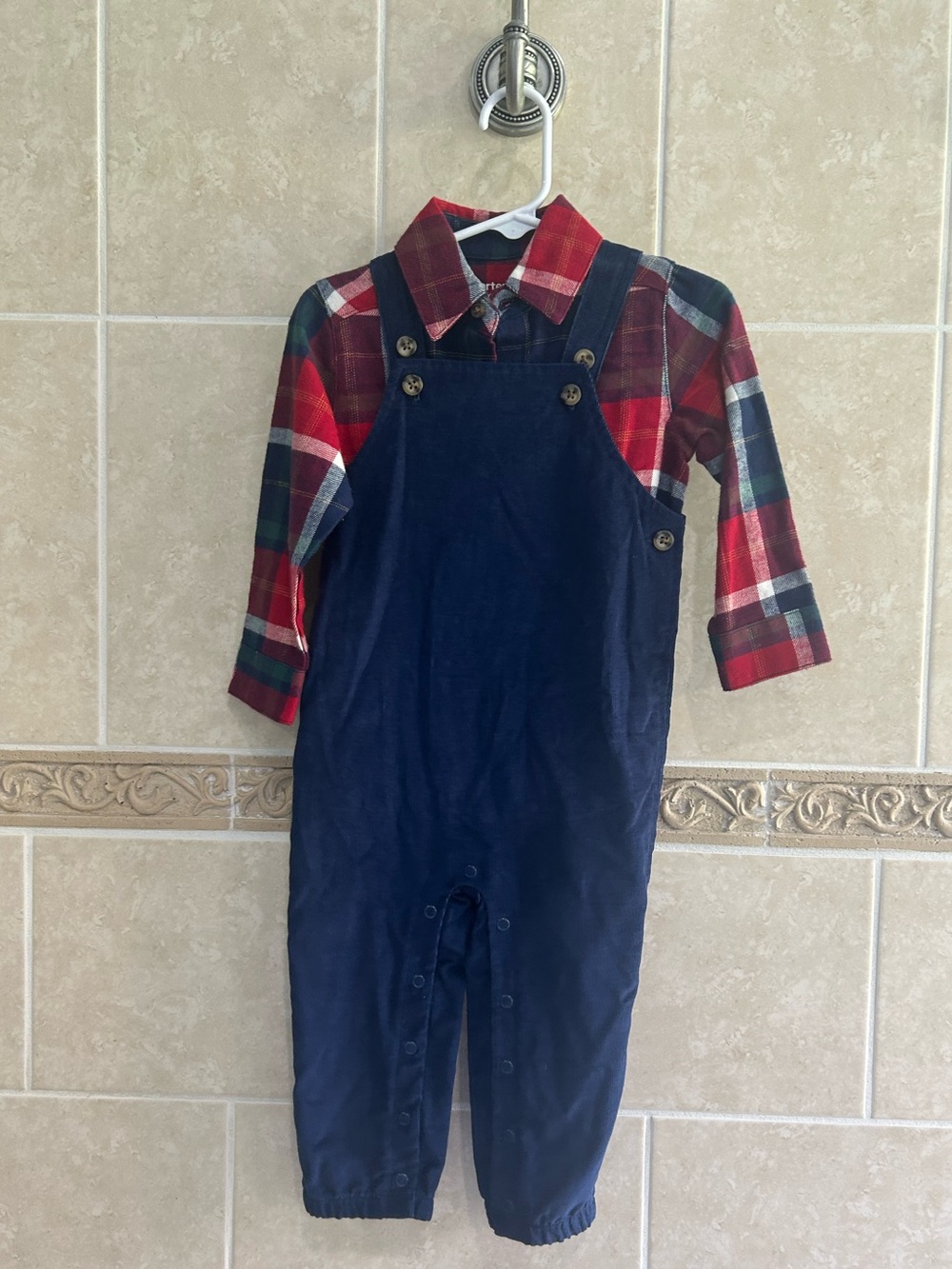 Carter’s Child of Mine navy corduroy and plaid shirt set